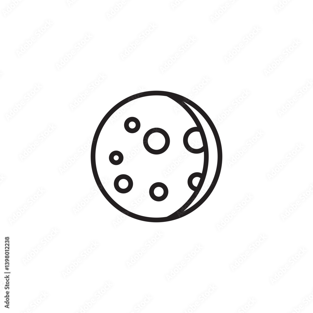 A simple line drawing of the moon, depicted as a circle with several smaller circles representing craters on its surface. A sliver on the right side indicates it's not a full moon. A simple line drawing of the moon, depicted as a circle with several smaller circles representing craters on its surface. A sliver on the right side indicates it's not a full moon.