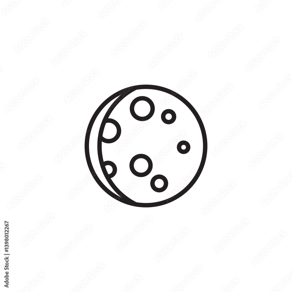 A simple line drawing of a gibbous moon with several circular craters on its surface. A small sliver on the left indicates it's approaching a full moon. A simple line drawing of a gibbous moon with several circular craters on its surface. A small sliver on the left indicates it's approaching a full moon.