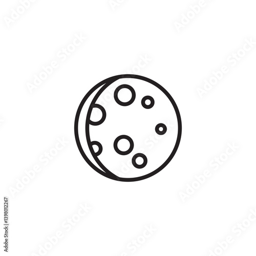 A simple line drawing of a gibbous moon with several circular craters on its surface. A small sliver on the left indicates it's approaching a full moon.