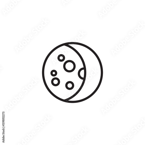 A simple line drawing shows a gibbous moon with several circular craters on its surface. Represents the moon in a phase between half and full.