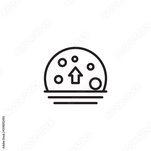 A simple line drawing depicts a moon with craters rising above water, indicated by horizontal lines. An upward arrow points towards the moon, suggesting the moon is going up (moonrise).