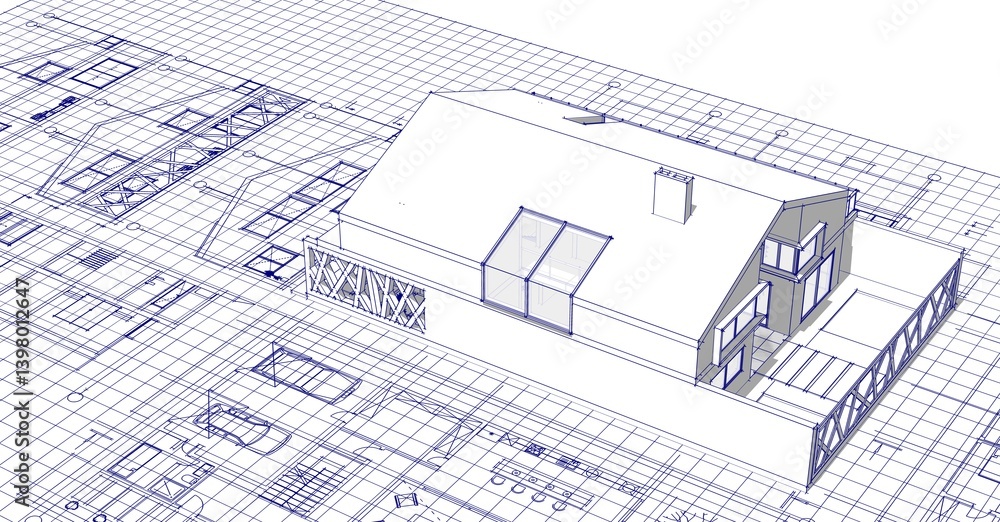 Fototapeta premium house sketch project facades plans sections 3d illustration