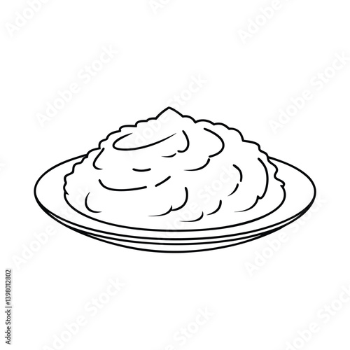 Mashed Potatoes On Plate Outline Food Illustration Line Art Simple Design