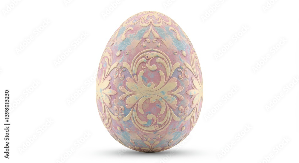 Decorated Easter Egg with Ornate Relief Design on White Background Decorated Easter Egg with Ornate Relief Design on White Background