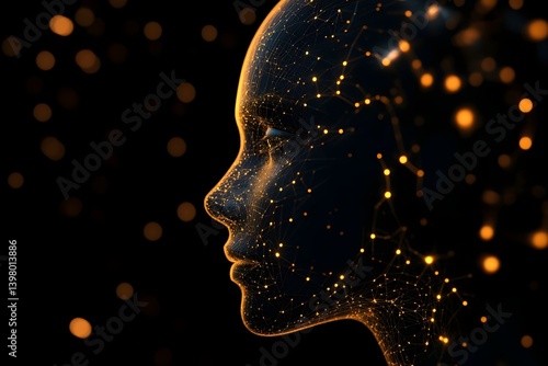 A profile view of an AI head with glowing data connections