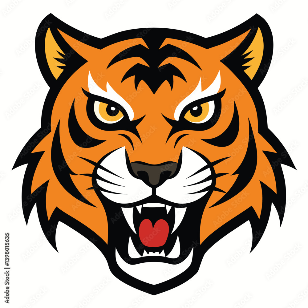 Obraz premium Angry tiger head vector on white background.
