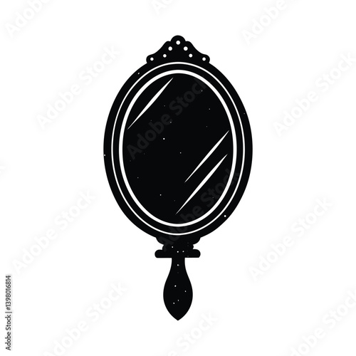 Ornate Hand Mirror Silhouette With Celestial Reflection And Vintage Charm