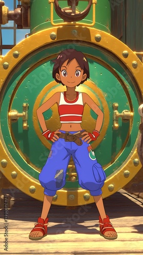 Girl Posing Steam Engine