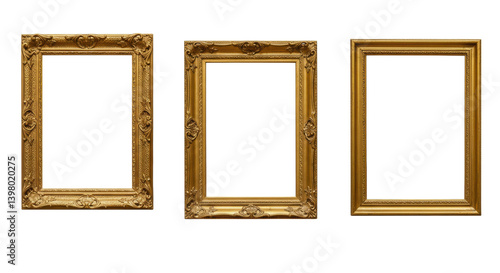 Isolated Three Golden Picture Frames