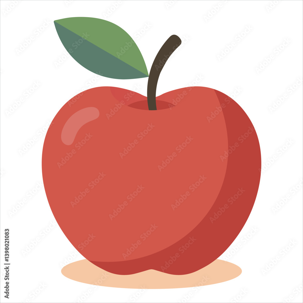 Fototapeta premium Flat design vector illustration of red apple on white background.