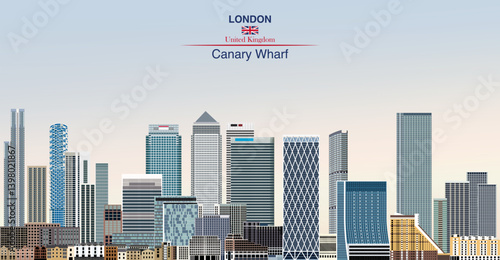 Skyline of Canary Wharf, part of London's central business district. Vector illustration