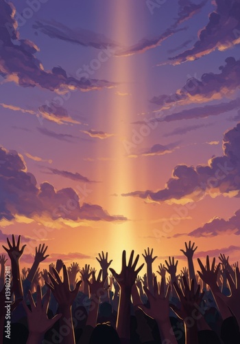 People Reaching Toward Divine Skylight