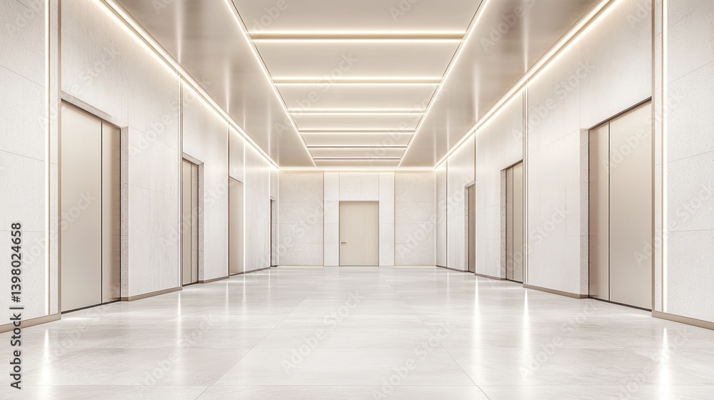 Modern beige elevator lobby with illuminated ceiling Modern beige elevator lobby with illuminated ceiling