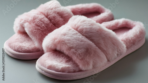 A pair of pink slippers with fur on the bottom