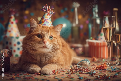 Orange tabby cat celebrates birthday