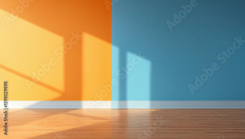 Obraz na płótnie background with blurred shadow on color wall and wooden floor w salonie