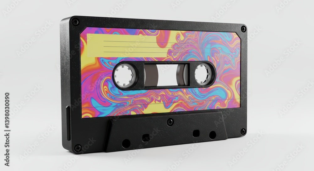 Obraz premium Retro Cassette Tape with Psychedelic Design for Music and Audio