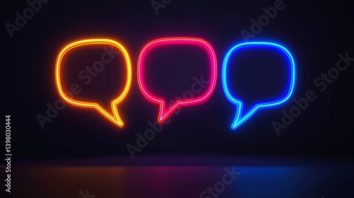 Speech concept. Colorful speech bubbles glowing in neon against a dark background.