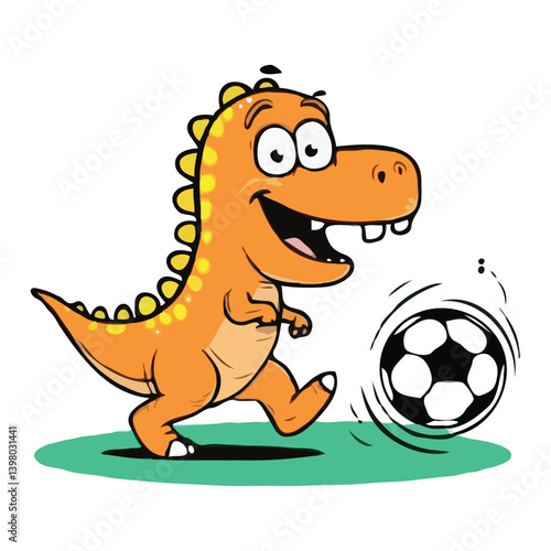 Cartoon dinosaur playing football 