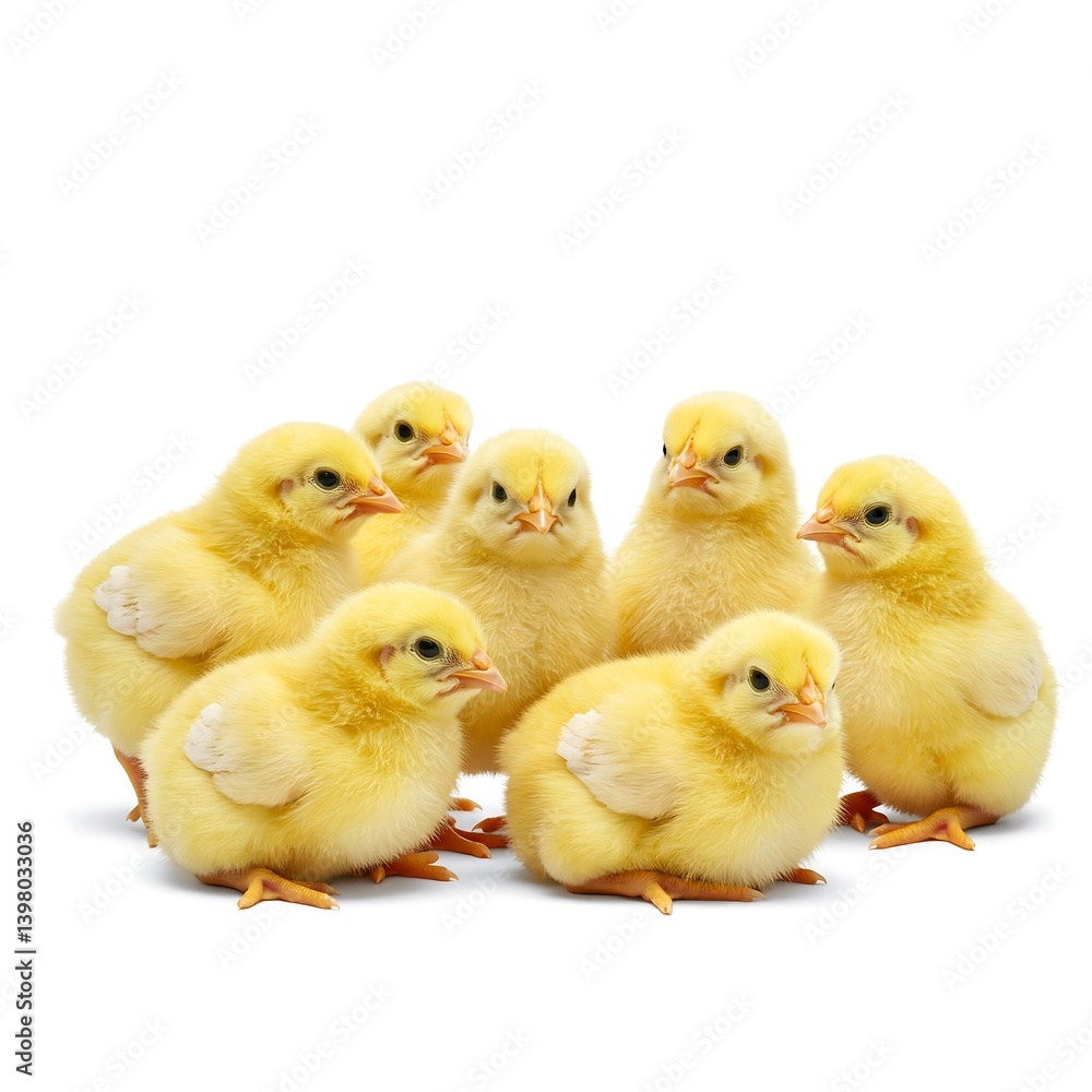 Fototapeta premium Cute Baby Chicks Lined Up On Transparent Background