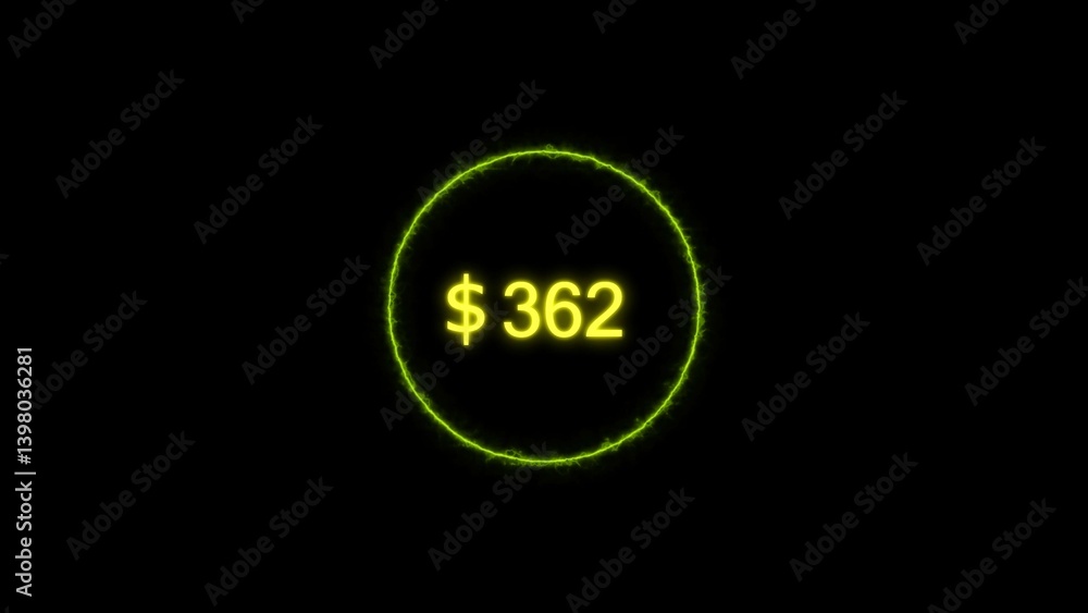 Dollar icon neon bright from $362 lime green color illustration. Black background circle lime green color frem 4k illustration. Dollar icon neon bright from $362 lime green color illustration. Black background circle lime green color frem 4k illustration.