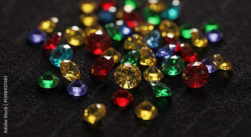Scattered Colorful Gems on Dark Surface Shiny Jewel Tones Scattered Colorful Gems on Dark Surface Shiny Jewel Tones