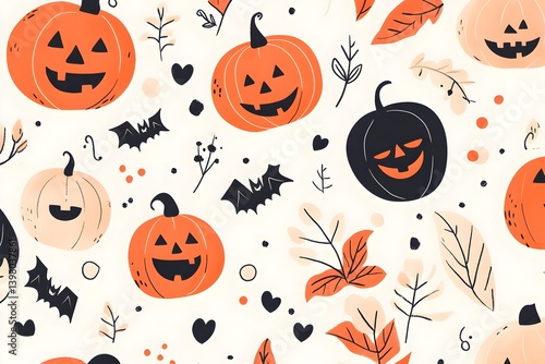 Wallpaper Mural A pattern of cute Halloween pumpkins and small motifs Torontodigital.ca