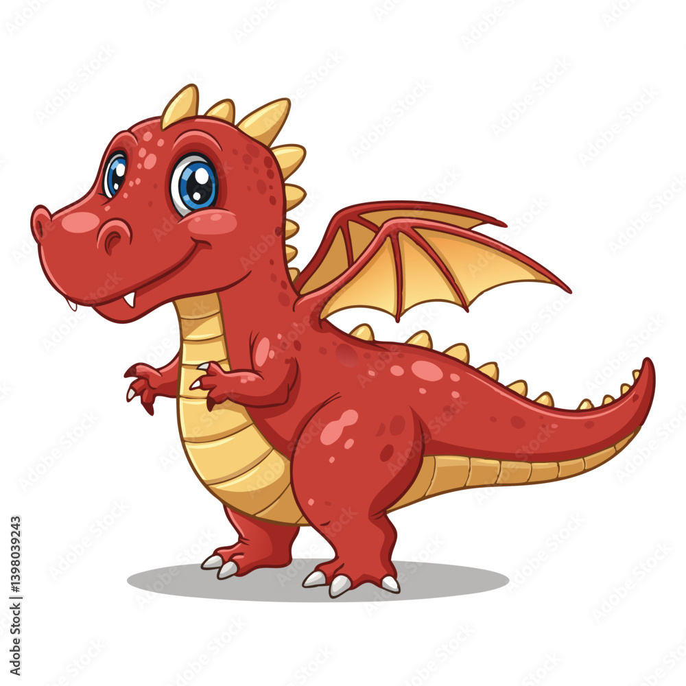 Cute cartoon red dragon on white background Cute cartoon red dragon on white background