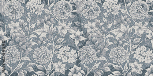 Wallpaper Mural Elegant floral wallpaper design in shades of blue and white. Torontodigital.ca