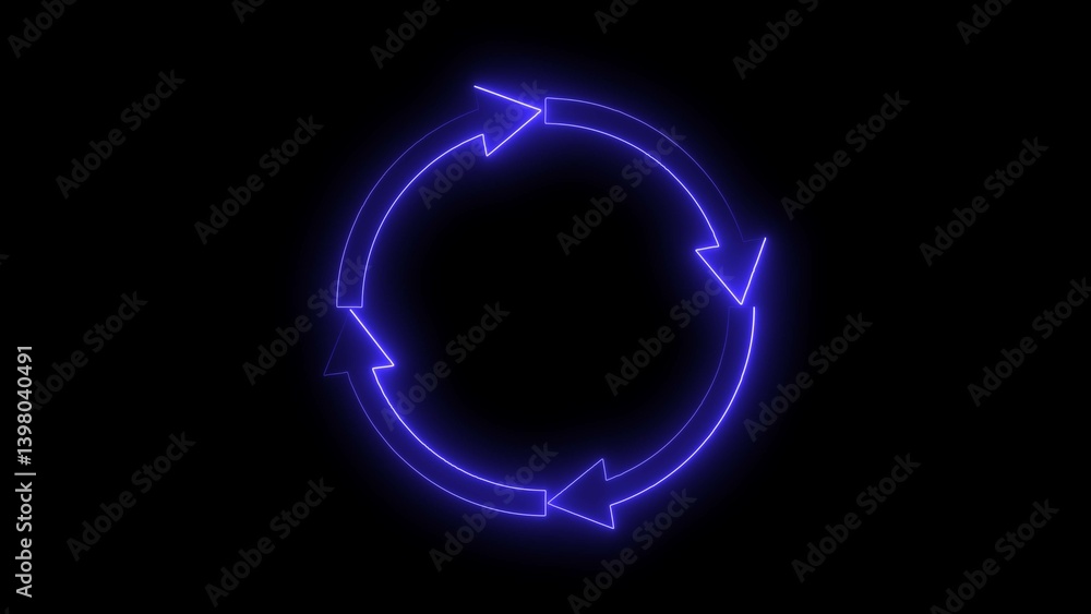 Neon circle arrows blue color 4k illustration. simple round circle recycle bin icon. Black background 4k illustration. Neon circle arrows blue color 4k illustration. simple round circle recycle bin icon. Black background 4k illustration.