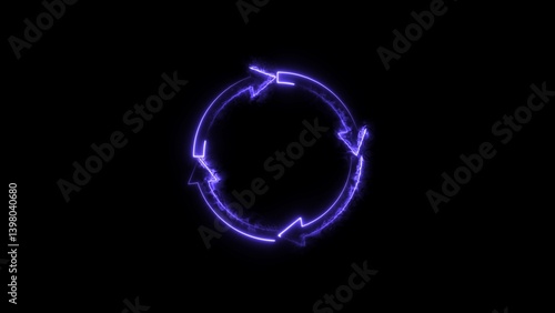 Neon circle arrows purple color 4k illustration. simple round circle recycle bin icon. Black background 4k illustration. 