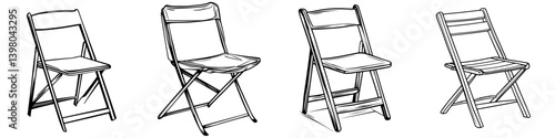 Obraz na płótnie Different styles of vector hand-drawn folding chairs showing various perspectives and designs suitable for artistic projects or decoration w salonie