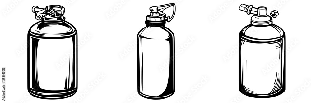 Three distinct vector hand-drawn bottles showcasing various designs and features for creative projects and illustrations Three distinct vector hand-drawn bottles showcasing various designs and features for creative projects and illustrations