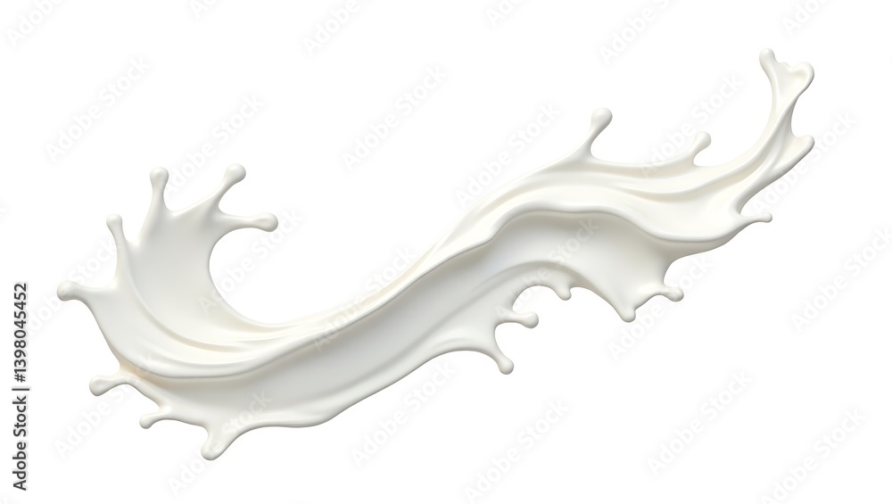 Creamy milk splash dynamic flow white background 3d render perfect for dairy ads