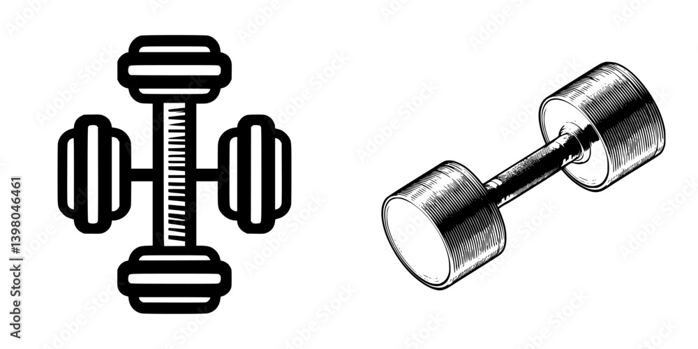 Vector hand drawn fitness weights showcasing a dumbbell design for workout and strength training enthusiasts
