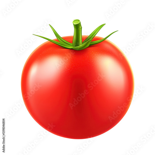 Wallpaper Mural vibrant red tomato with glossy surface and green stem, showcasing freshness and ripeness. Perfect for salads, sauces, or garnishes, this tomato embodies healthy eating and natural produce Torontodigital.ca