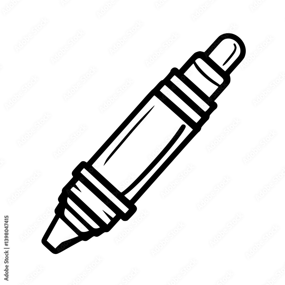 Vector hand drawn illustration of a highlighter pen on a clean background showing its distinct features and design Vector hand drawn illustration of a highlighter pen on a clean background showing its distinct features and design