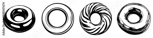 Hand-drawn vector illustrations of various donut shapes displayed in a creative arrangement showcasing variety and design