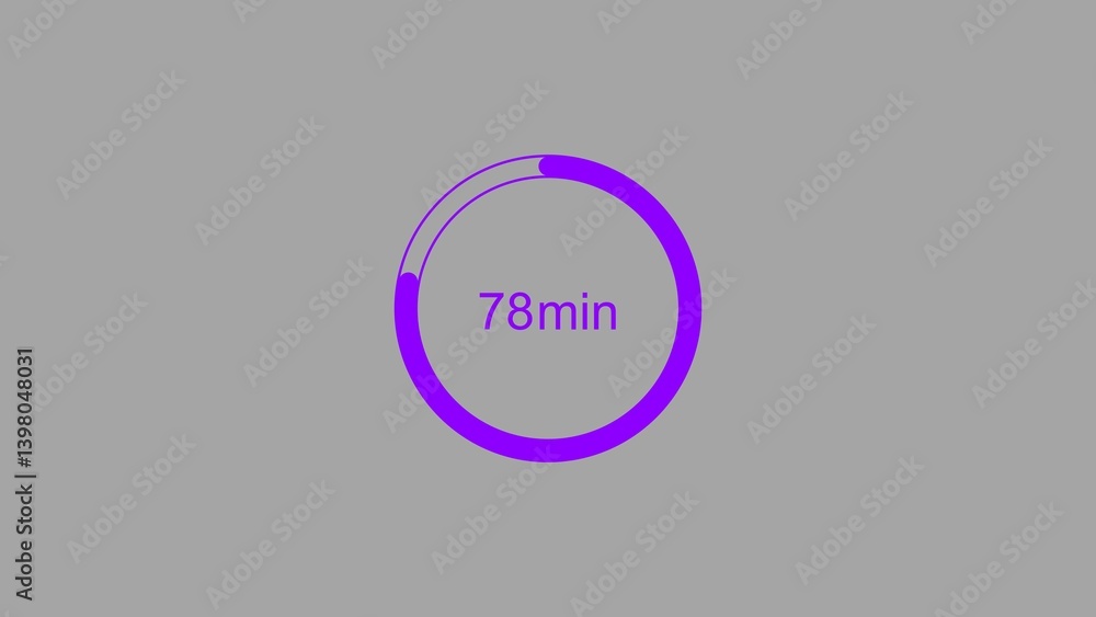 78 minutes, digital countdown timer purple color 4k illustration. Light gray background 4k illustration. 78 minutes, digital countdown timer purple color 4k illustration. Light gray background 4k illustration.