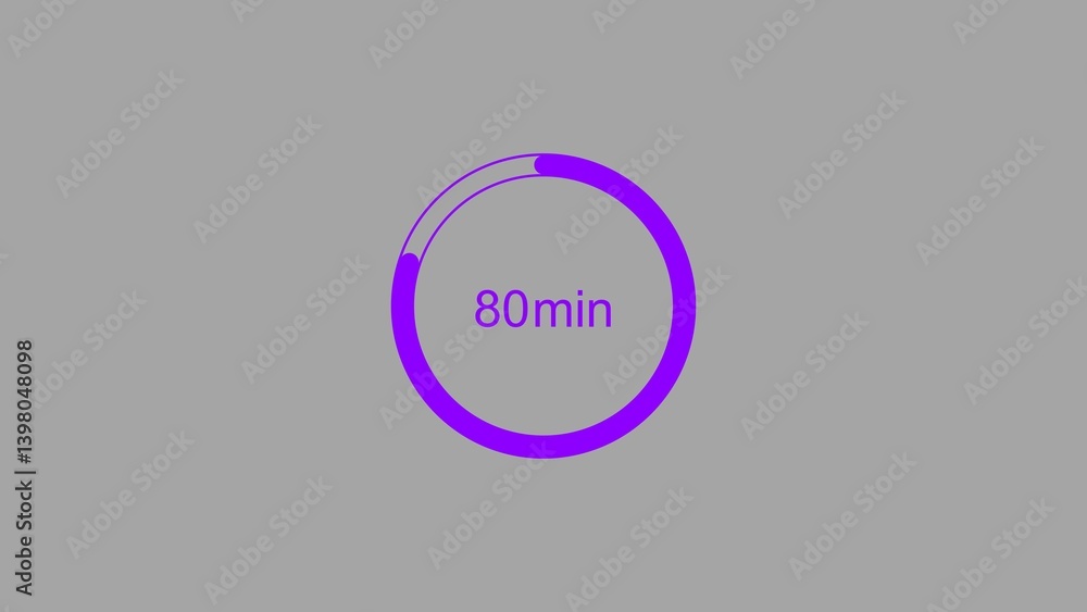 80 minutes, digital countdown timer purple color 4k illustration. Light gray background 4k illustration. 80 minutes, digital countdown timer purple color 4k illustration. Light gray background 4k illustration.