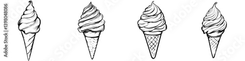 Obraz na płótnie Vector hand-drawn ice cream cones with soft serve swirls in various orientations for design and illustration projects w salonie