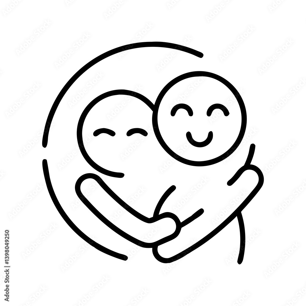 Fototapeta premium Loving Embrace Icon with Smiling Characters 