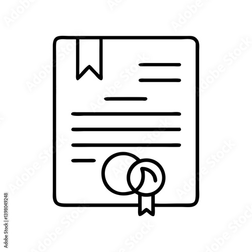 Marriage Certificate Icon with Rings and Ribbon  