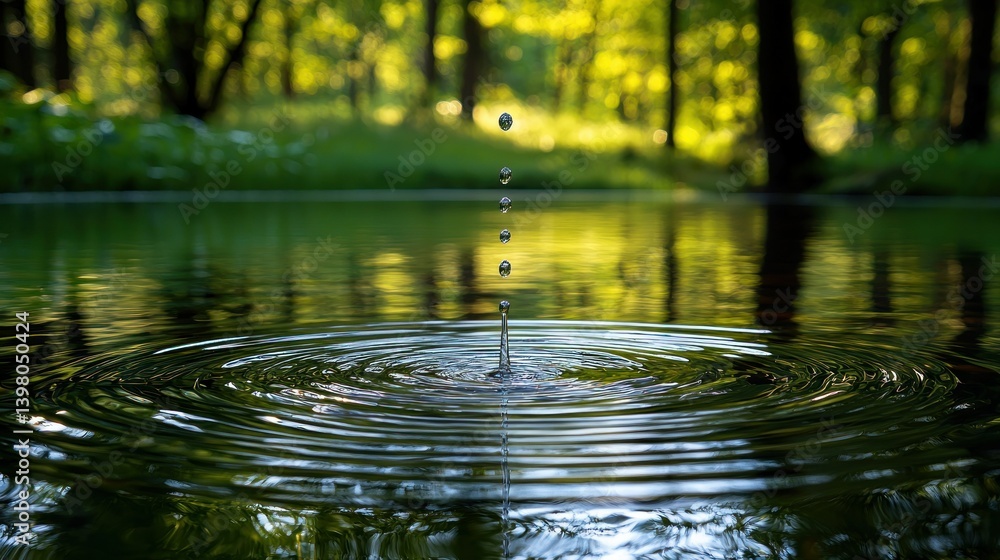 Fototapeta premium Serene Water Drop Ripples in a Forest Pond