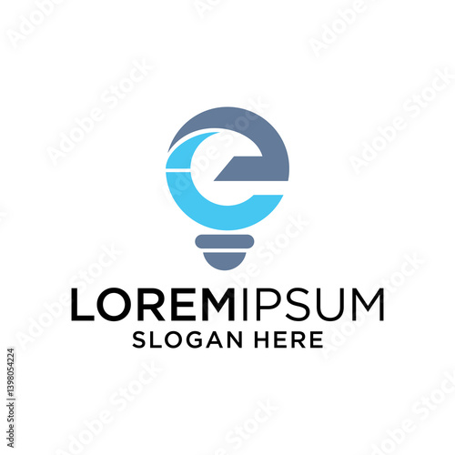 Abstract Blue And Gray Letter E Lightbulb Logo Design