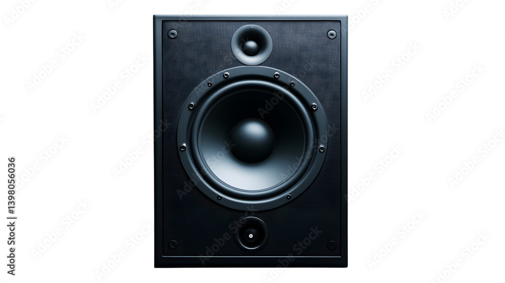 Modern Black Bookshelf Speaker on White Background - Professional Audio Equipment Showcase Modern Black Bookshelf Speaker on White Background - Professional Audio Equipment Showcase