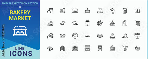 Bakery Market simple icon. Contains such icons as cake, cafe, restaurant, cook, shop, bakery and more. Bakery and Bakery Shop line icon. Sign and Symbol. Vector illustration in modern line style.