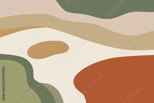 Minimal background using soft, aesthetic earthy colors such as warm beige, terracotta, olive green, and muted brown, featuring soft abstract shapes. 