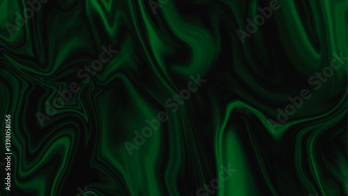 Abstract melt effect with smooth gradients. Rich green velvet satin flowing background.