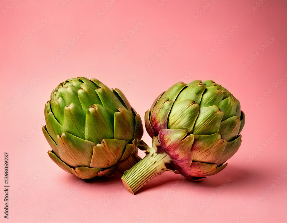Fototapeta premium Artichokes on pink background